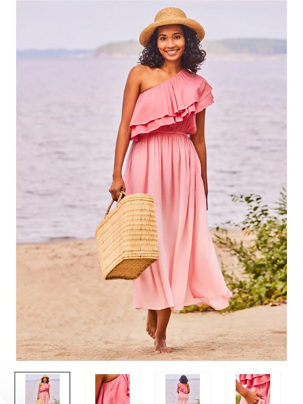 April Cornell Pink One Shoulder Ruffle Layered Modal Maxi Dress Size M
